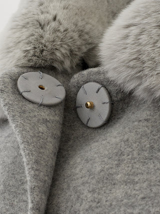 Elegant Grey Wool Coat With Removable Fur Collar