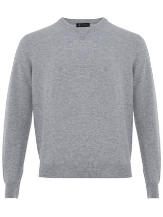 Elegant Grey Cashmere V-neck Sweater