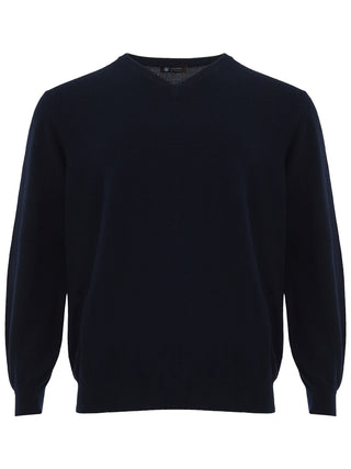 Navy Blue V-neck Cashmere Sweater