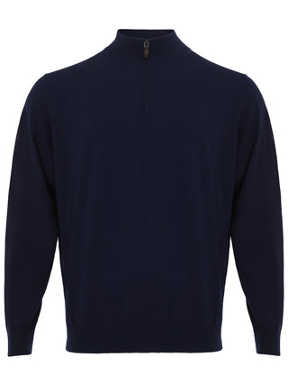 Elegant Blue Cashmere Sweater With Half Zip