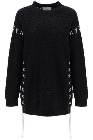 Knitted Mini Dress With Rhinestone-studded Tubular