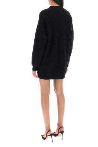 Knitted Mini Dress With Rhinestone-studded Tubular