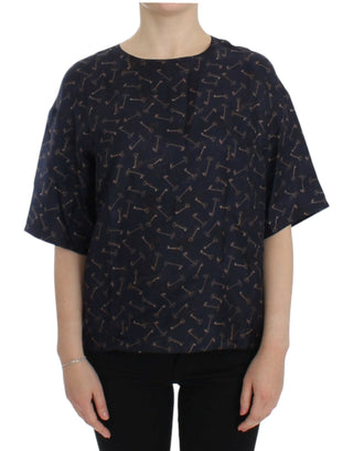 Enchanted Sicily Silk Blouse With Gold Keys Print