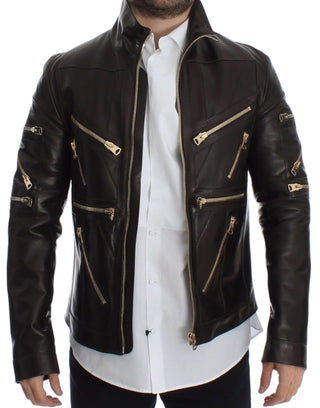 Elegant Brown Gold-detailed Leather Jacket