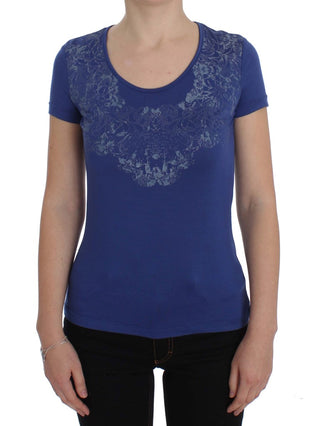 Elegant Blue Crew Neck Tee With Logo Detail