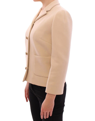 Elegant Beige Wool-blend Jacket With Gold Accents