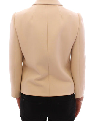 Elegant Beige Wool-blend Jacket With Gold Accents