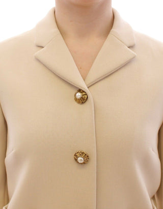 Elegant Beige Wool-blend Jacket With Gold Accents