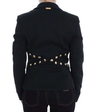 Chic Black Stretch Blazer With Gold Button Detail