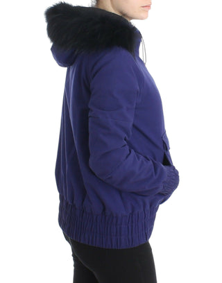 Chic Blue K-way Jacket With Faux Fur Accent