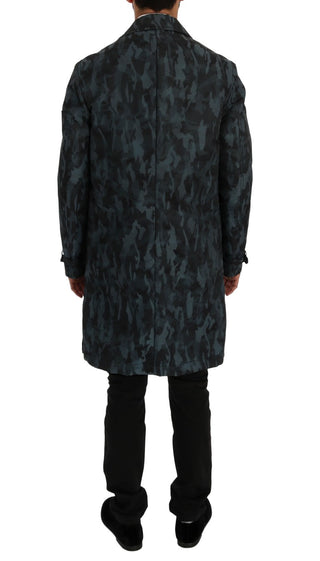 Blue Camouflage Trench Coat Elegance