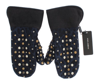 Chic Gray Wool & Shearling Gloves With Studded Details