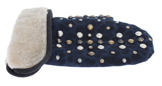 Chic Gray Wool & Shearling Gloves With Studded Details