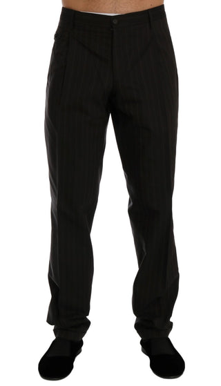 Elegant Brown Striped Dress Trousers