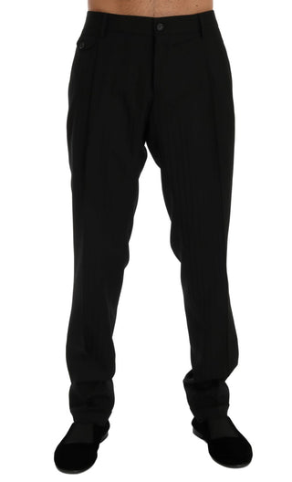 Elegant Black Striped Straight Fit Dress Pants