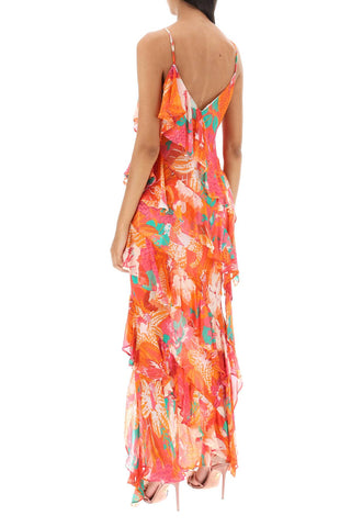 Maxi Frilled Dress With Tropical Motif