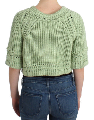 Chic Green Cropped Cotton Sweater