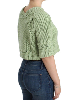 Chic Green Cropped Cotton Sweater