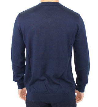 Elegant Blue V-neck Wool Blend Pullover