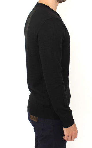 Elegant Black V-neck Wool Blend Sweater