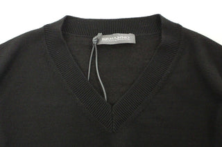 Elegant Black V-neck Wool Blend Sweater