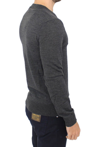 Chic Gray V-neck Wool Blend Pullover Sweater