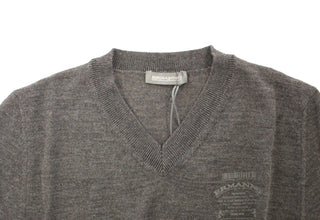 Chic Gray V-neck Wool Blend Pullover Sweater