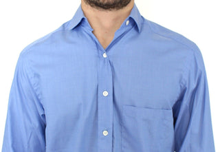 Dapper Blue Cotton Dress Shirt For Men