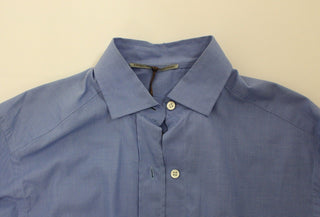 Dapper Blue Cotton Dress Shirt For Men