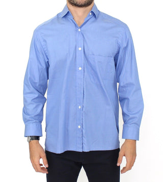 Dapper Blue Cotton Dress Shirt For Men