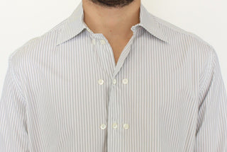 Elegant White And Gray Striped Cotton Shirt