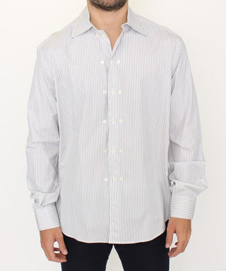 Elegant White And Gray Striped Cotton Shirt