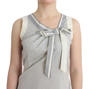 Chic Striped Cotton-silk Bow Top