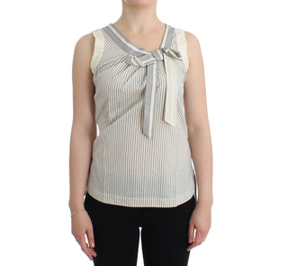 Chic Striped Cotton-silk Bow Top