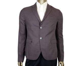 Gucci Men's 2 Buttons Grey / Burgundy Vichy Wool Gauze Jacket