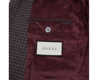 Gucci Men's 2 Buttons Grey / Burgundy Vichy Wool Gauze Jacket