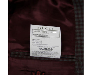 Gucci Men's 2 Buttons Grey / Burgundy Vichy Wool Gauze Jacket