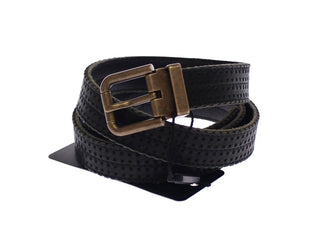 Elegant Blue Leather-cotton Blend Men's Belt