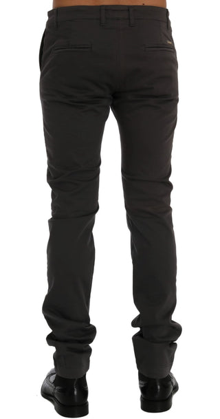 Elegant Slim-fit Gray Cotton Trousers