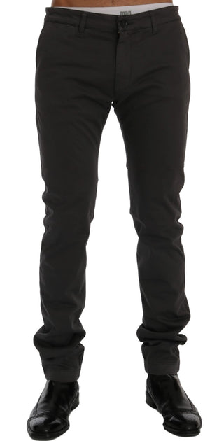 Elegant Slim-fit Gray Cotton Trousers