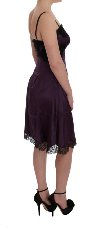 Elegant Purple Silk Lace Shift Dress