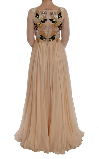 Elegant Floral Embroidered Silk Maxi Dress