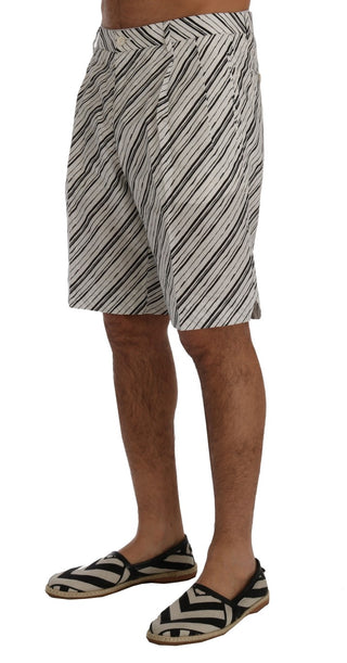 Elegant Striped Cotton-linen Shorts