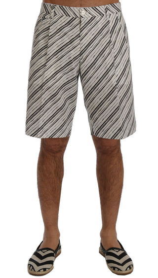 Elegant Striped Cotton-linen Shorts