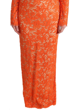 Elegant Long-sleeve Full-length Orange Sheath Dress