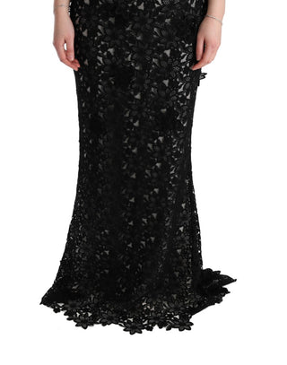 Elegant Black Maxi Shift Dress With Floral Applique