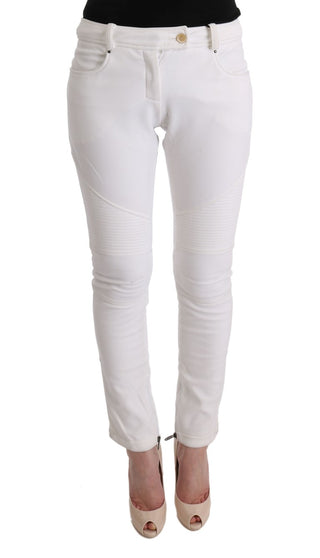 Chic White Slim Fit Cotton Pants