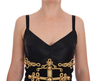 Elegant Black A-line Sleeveless Dress With Gold Details