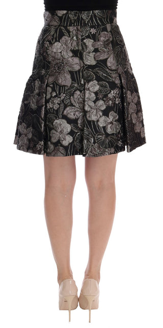 Elegant Black Silver-floral Straight Skirt