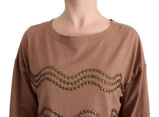 Chic Brown Crewneck Cotton Sweater